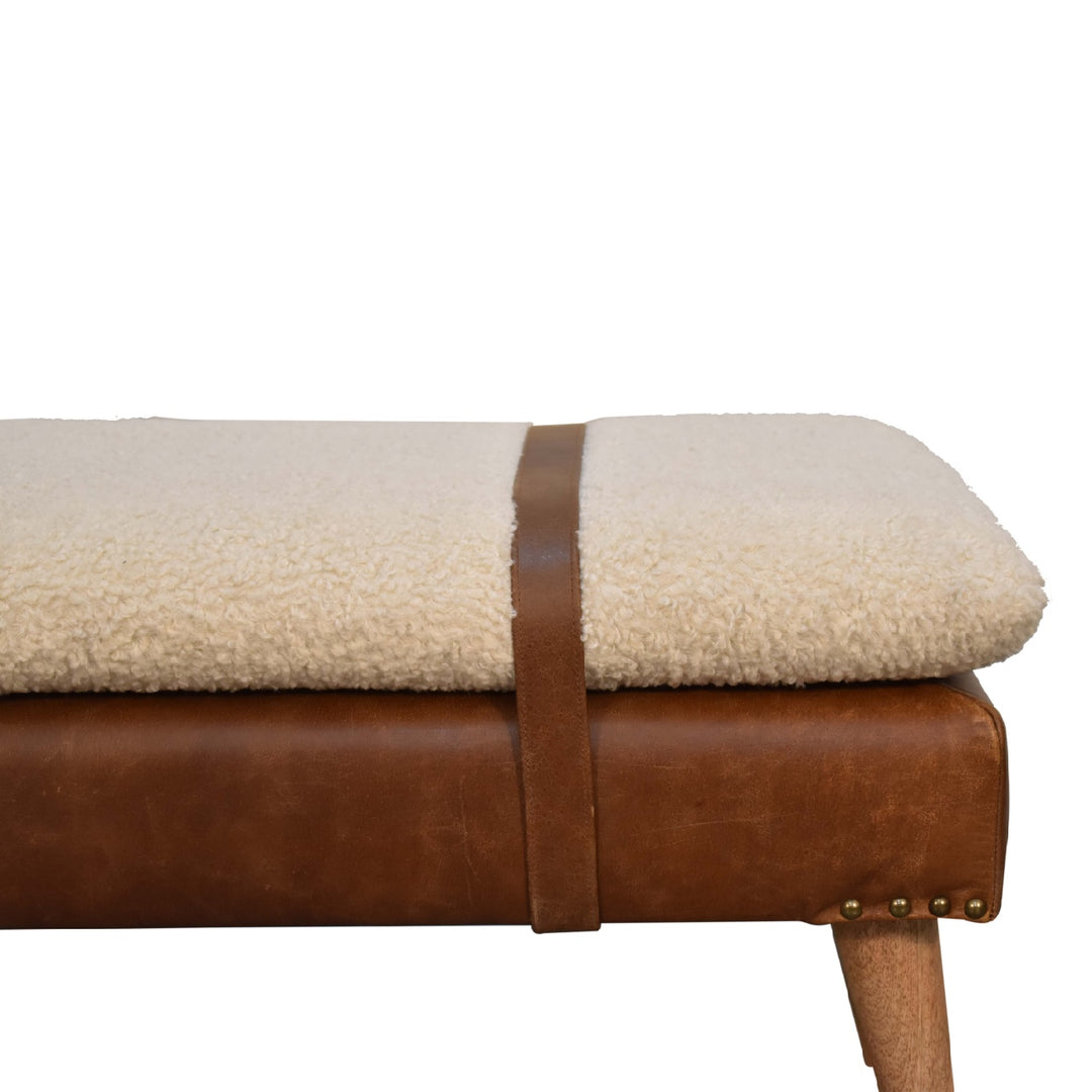 Boucle Buffalo Hide Leather Bench - Element & Elm