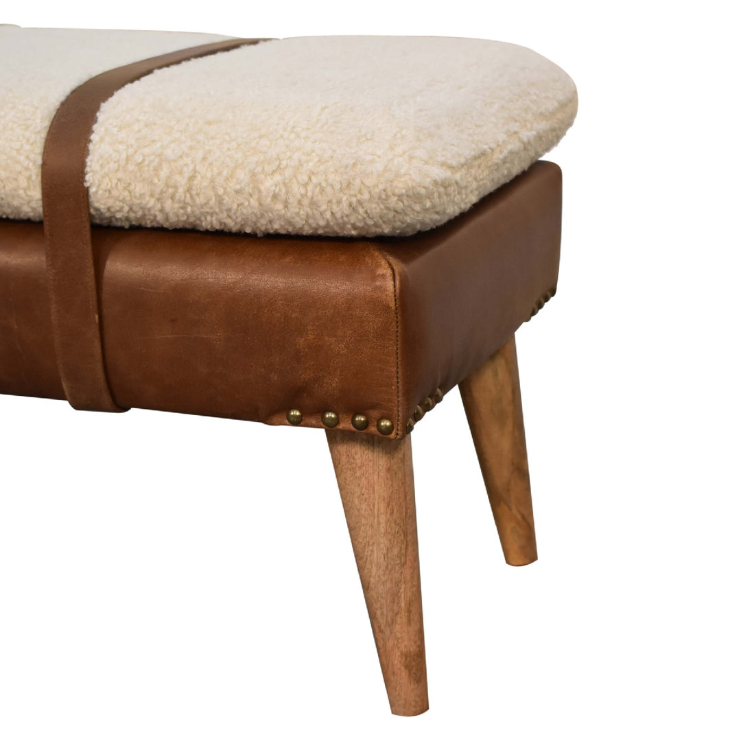 Boucle Buffalo Hide Leather Bench - Element & Elm