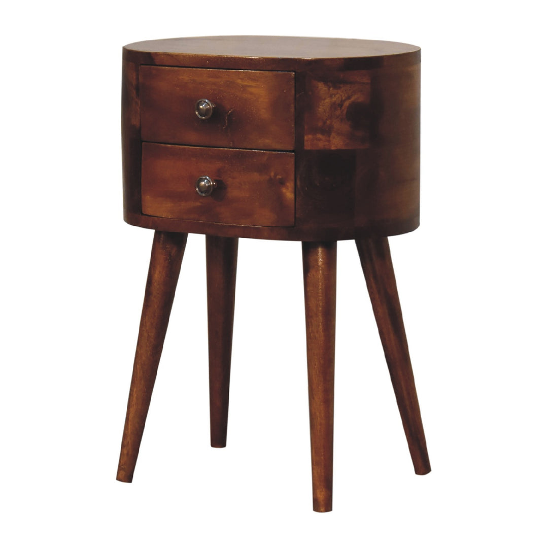 Mini Chestnut Rounded Nightstand Table