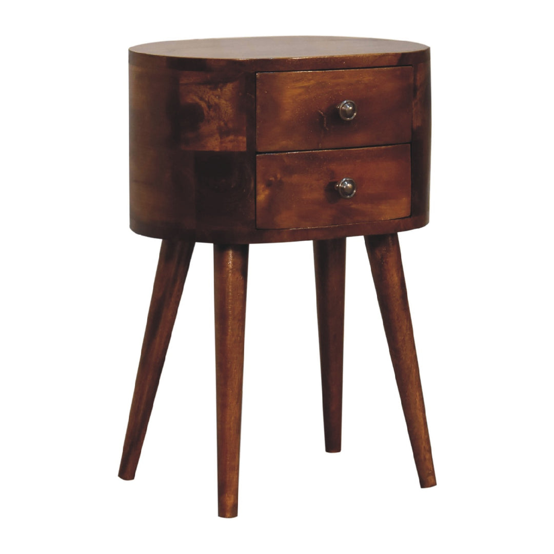 Mini Chestnut Rounded Nightstand Table