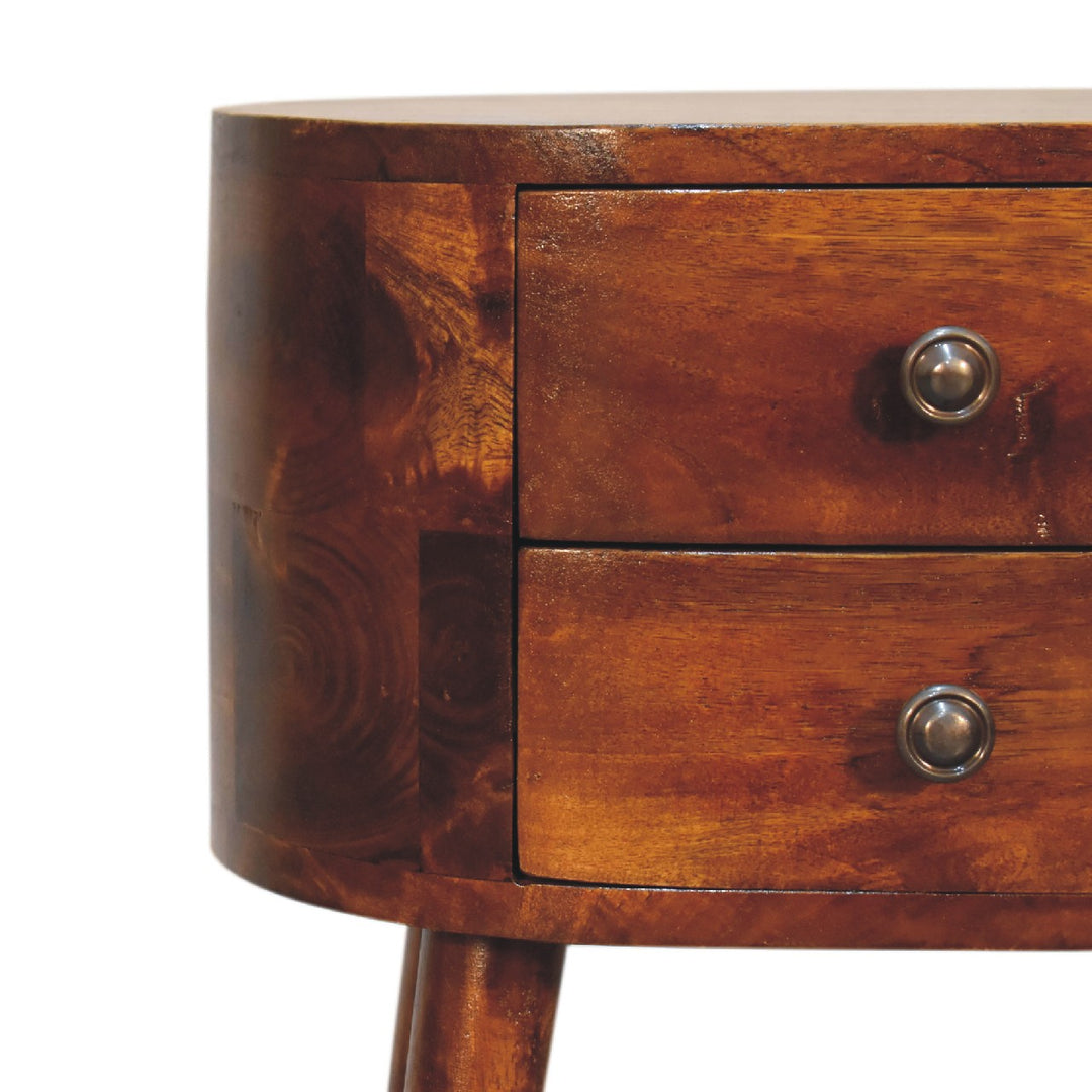 Mini Chestnut Rounded Nightstand Table