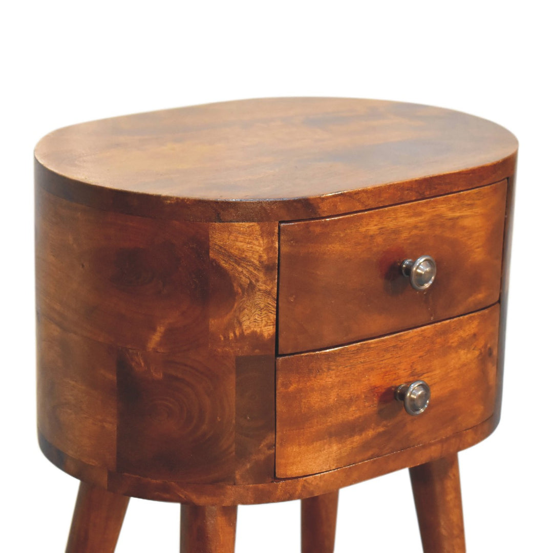 Mini Chestnut Rounded Nightstand Table