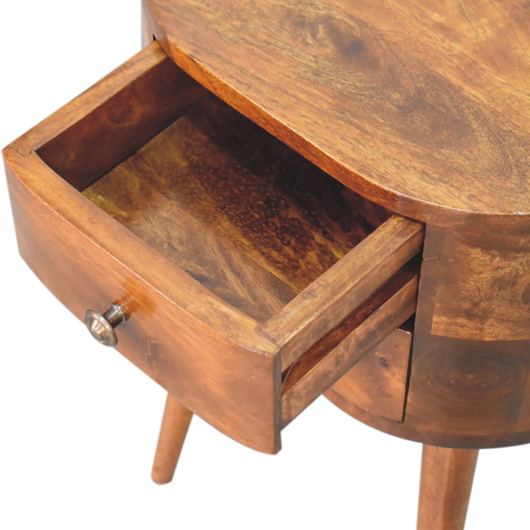 Mini Chestnut Rounded Nightstand Table