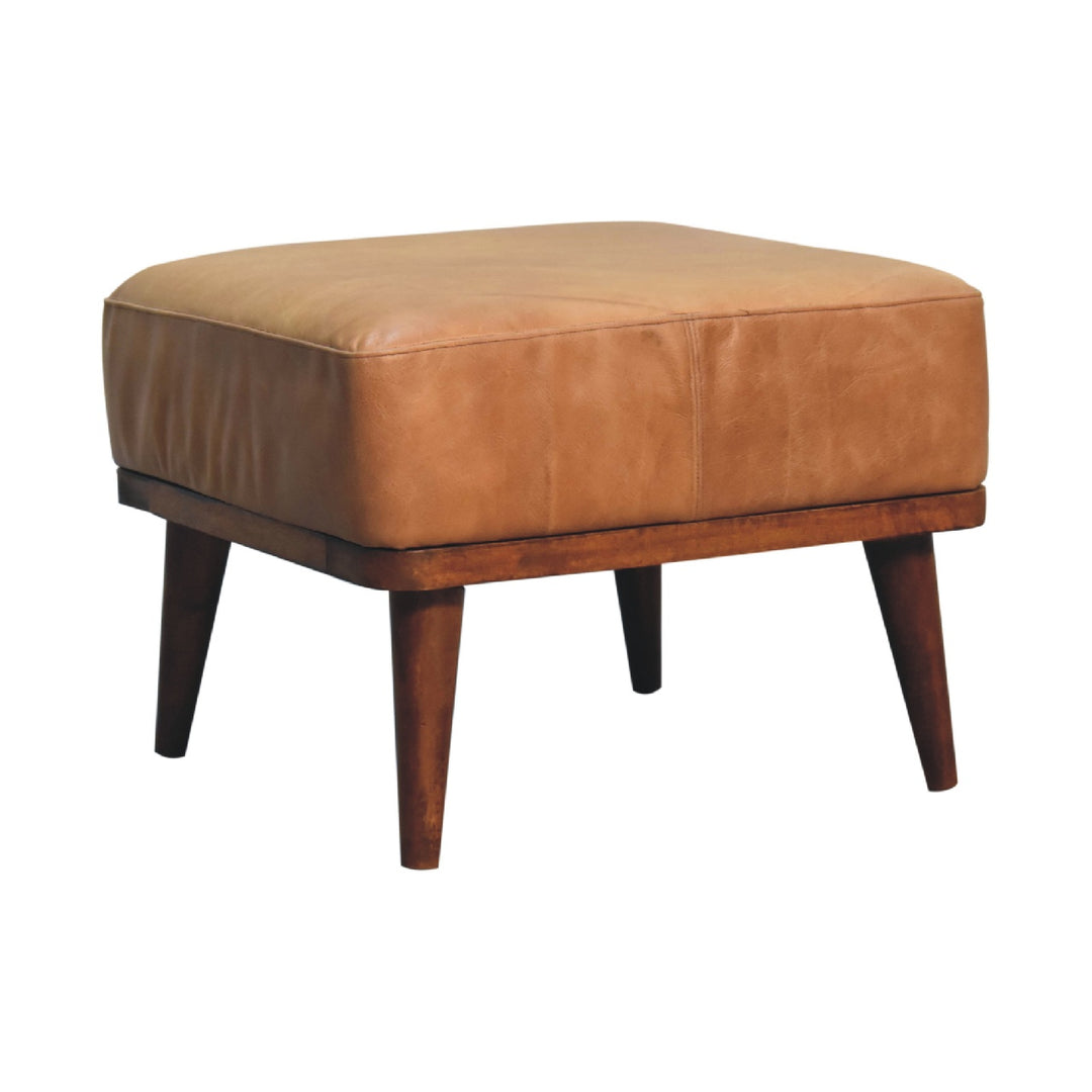 Tan Buffalo Leather Tan Footstool - Element & Elm