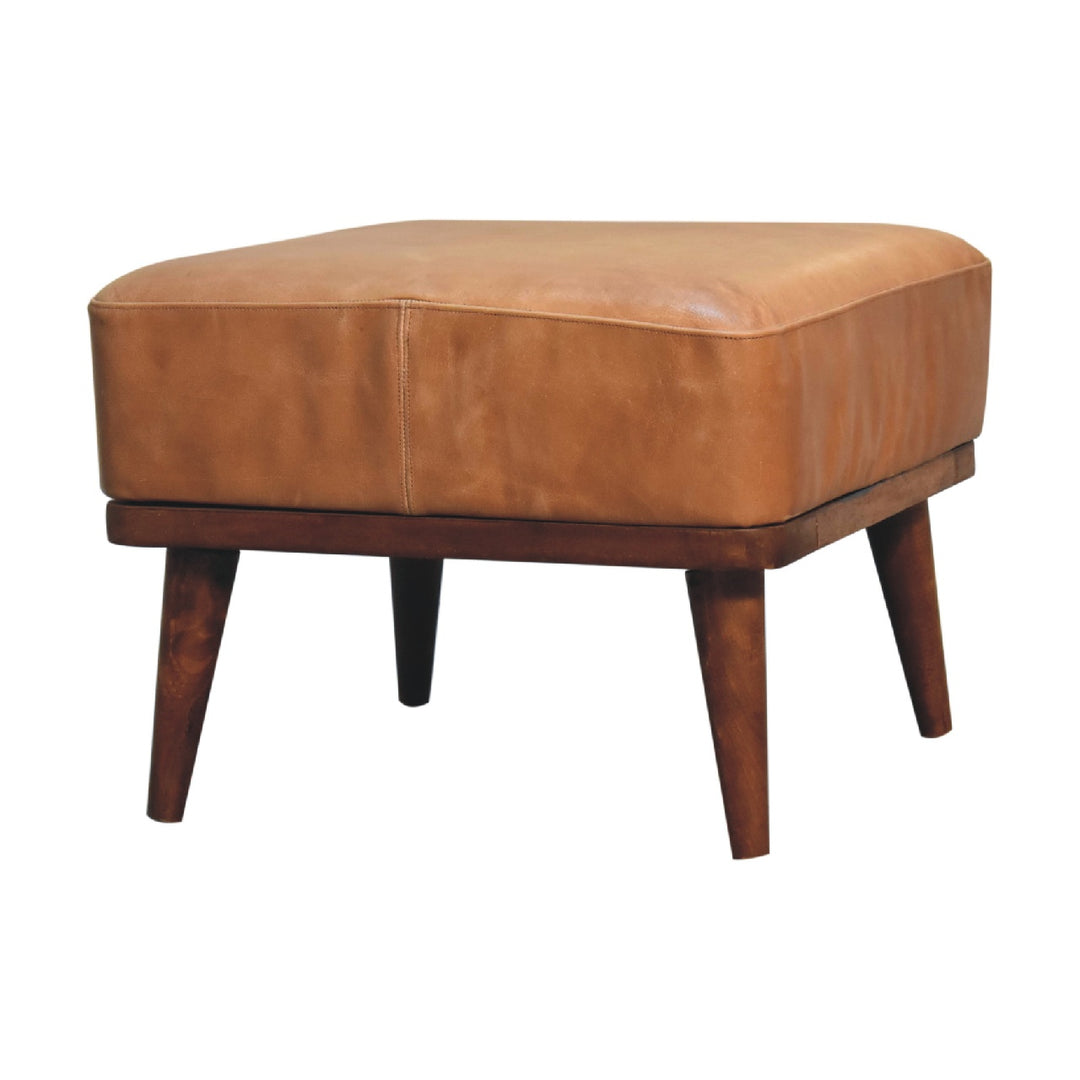 Tan Buffalo Leather Tan Footstool - Element & Elm