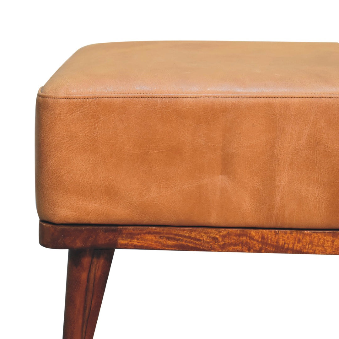 Tan Buffalo Leather Tan Footstool - Element & Elm