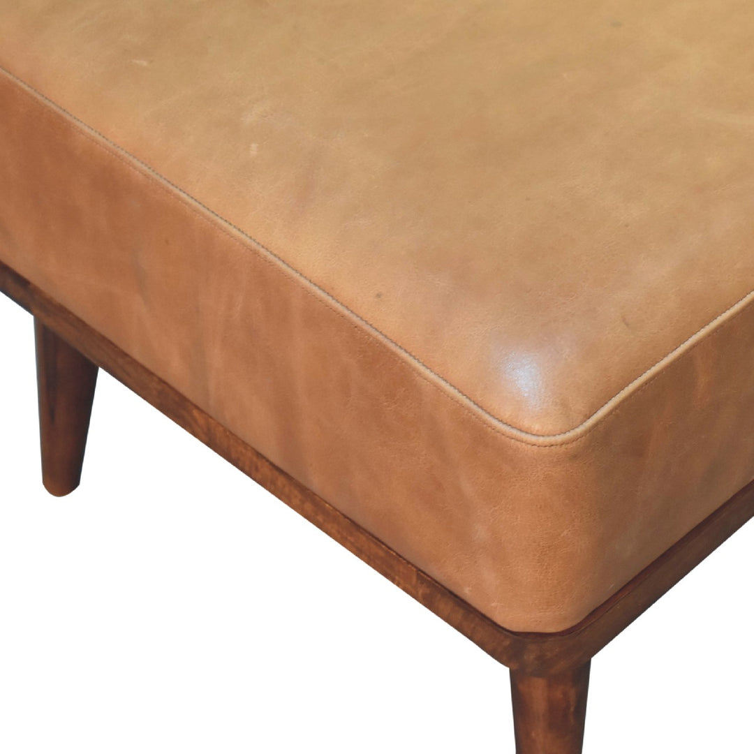 Tan Buffalo Leather Tan Footstool - Element & Elm