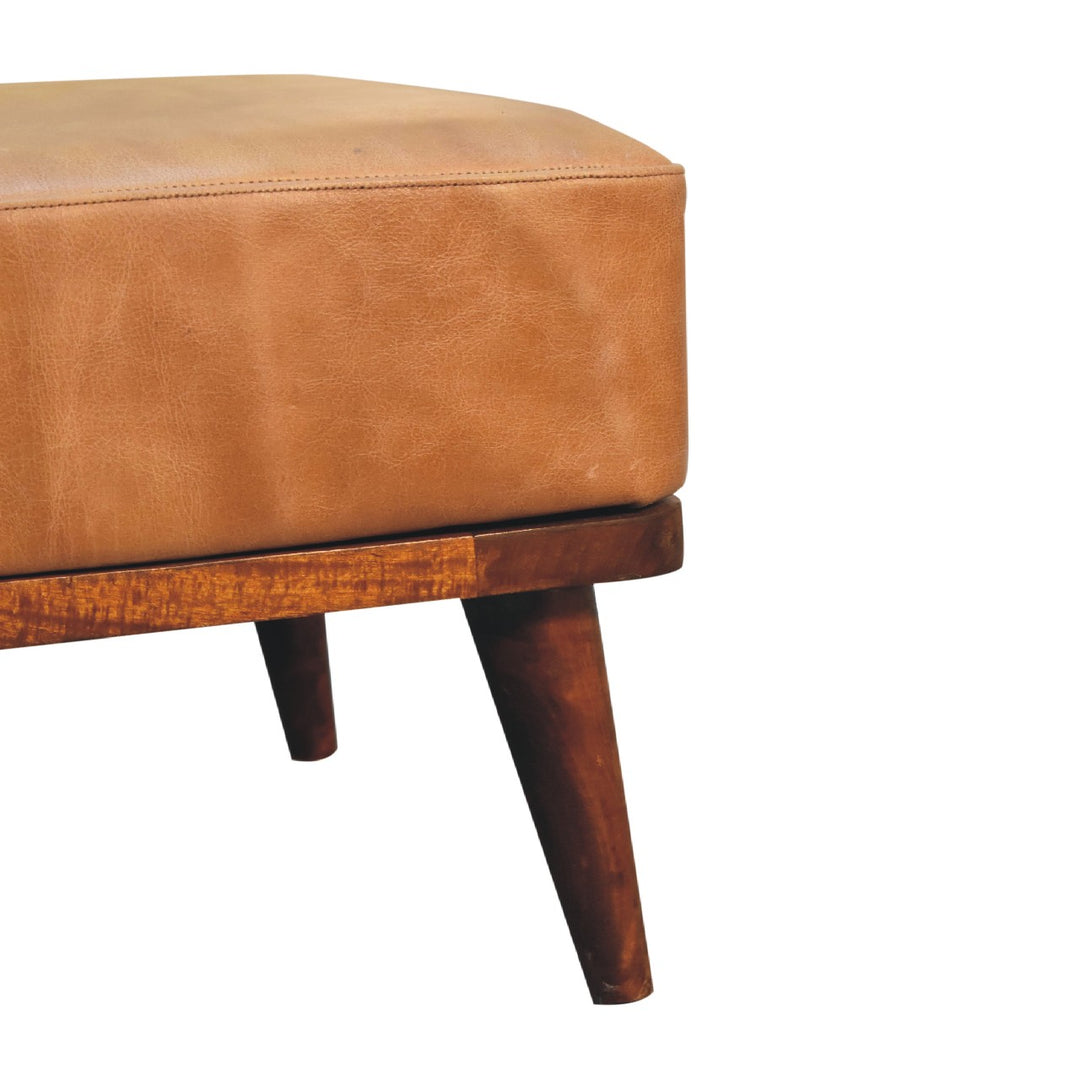 Tan Buffalo Leather Tan Footstool - Element & Elm