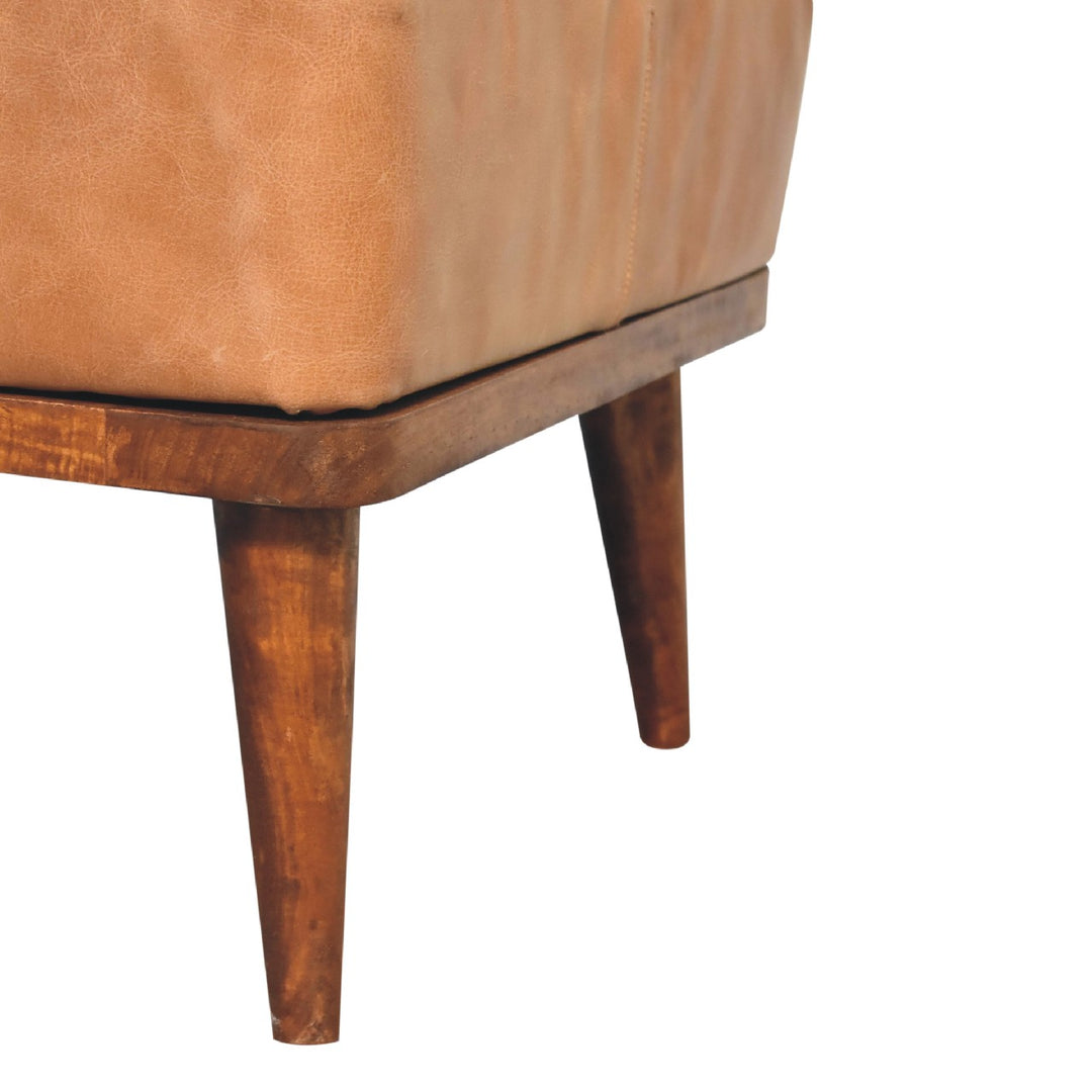 Tan Buffalo Leather Tan Footstool - Element & Elm