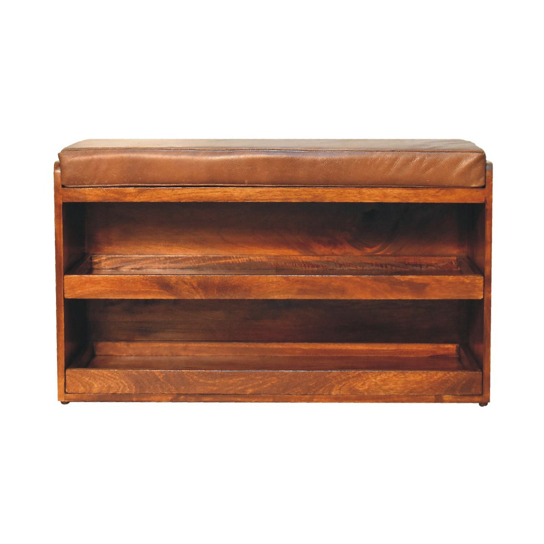 Buffalo Hide Pull out Chestnut Shoe Storage Bench - Element & Elm