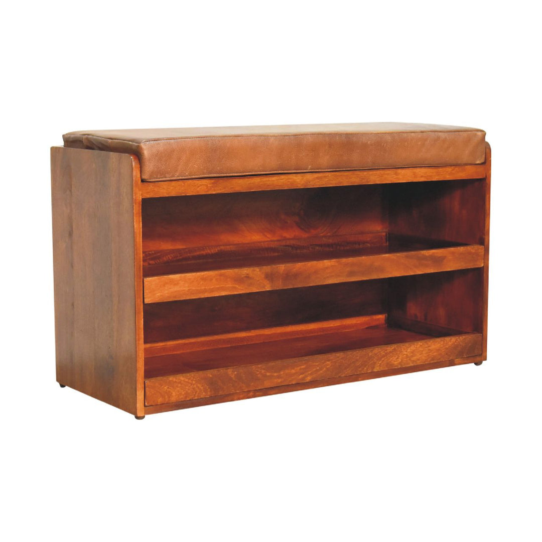 Buffalo Hide Pull out Chestnut Shoe Storage Bench - Element & Elm