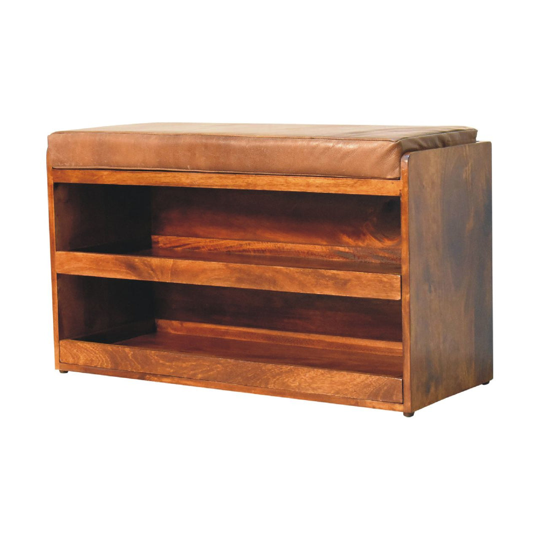 Buffalo Hide Pull out Chestnut Shoe Storage Bench - Element & Elm