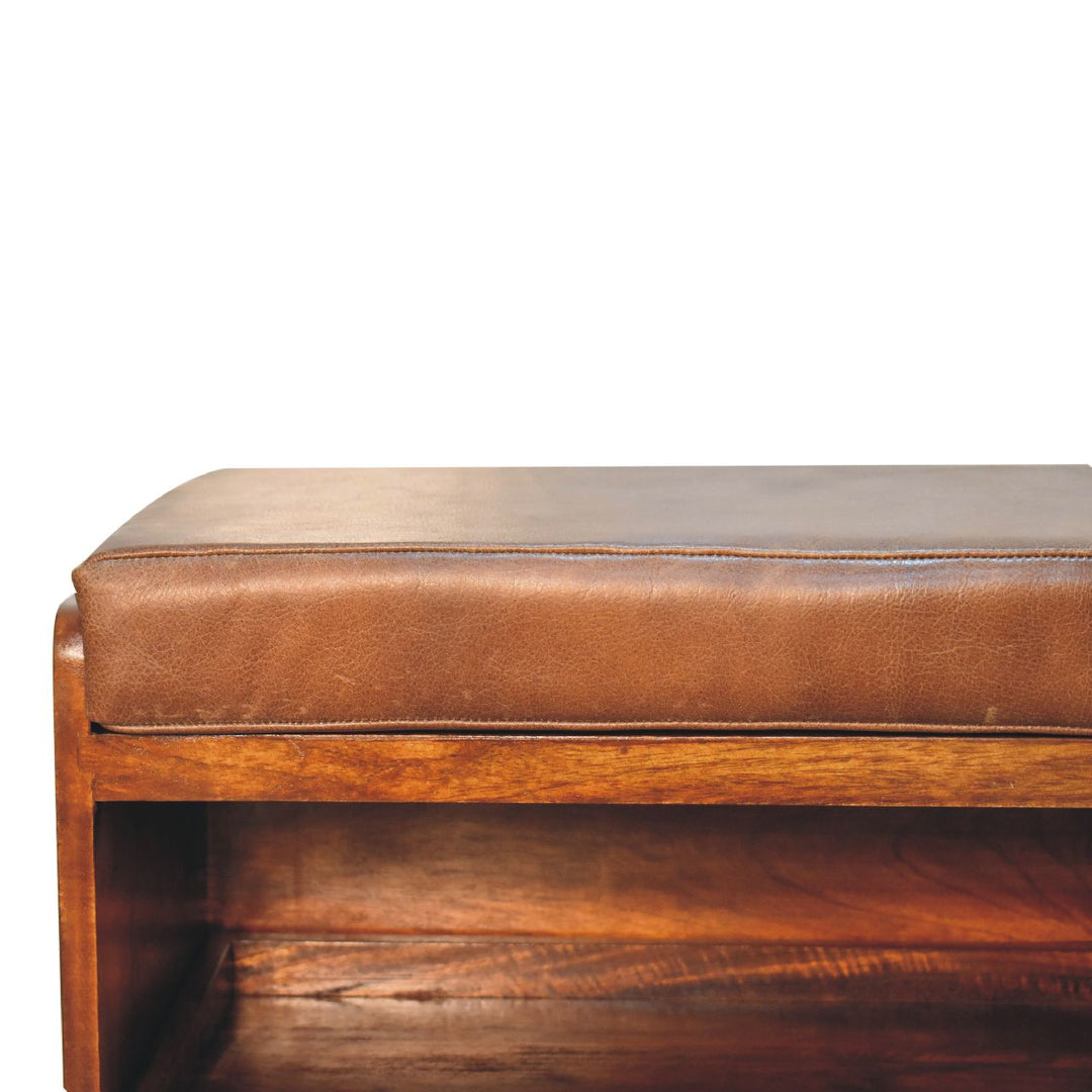 Buffalo Hide Pull out Chestnut Shoe Storage Bench - Element & Elm