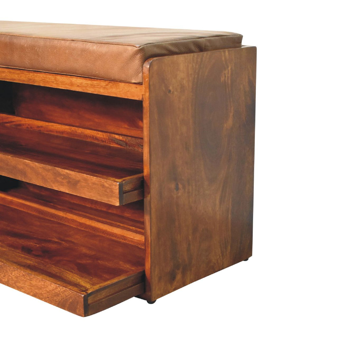 Buffalo Hide Pull out Chestnut Shoe Storage Bench - Element & Elm