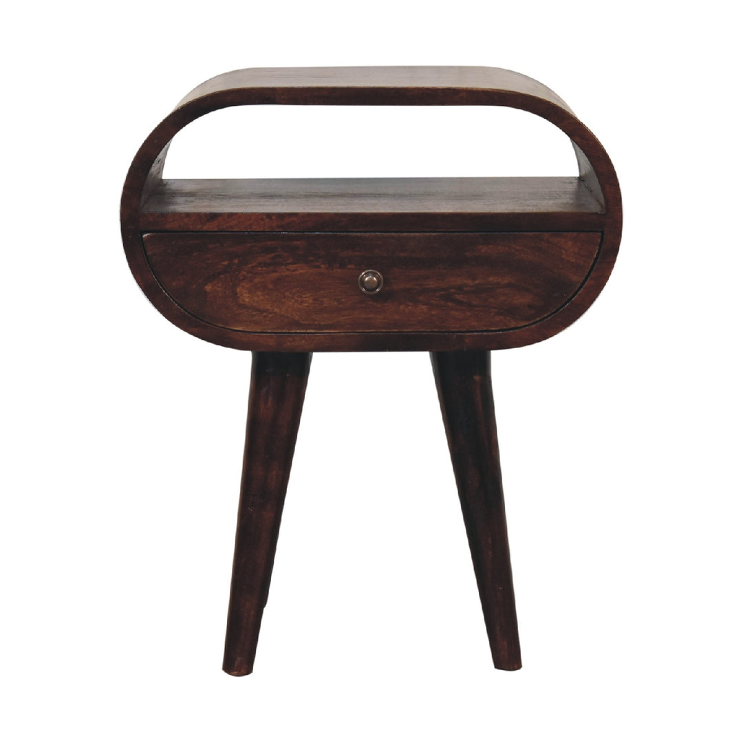 Light Walnut Circular Nightstand with Open Slot - Element & Elm