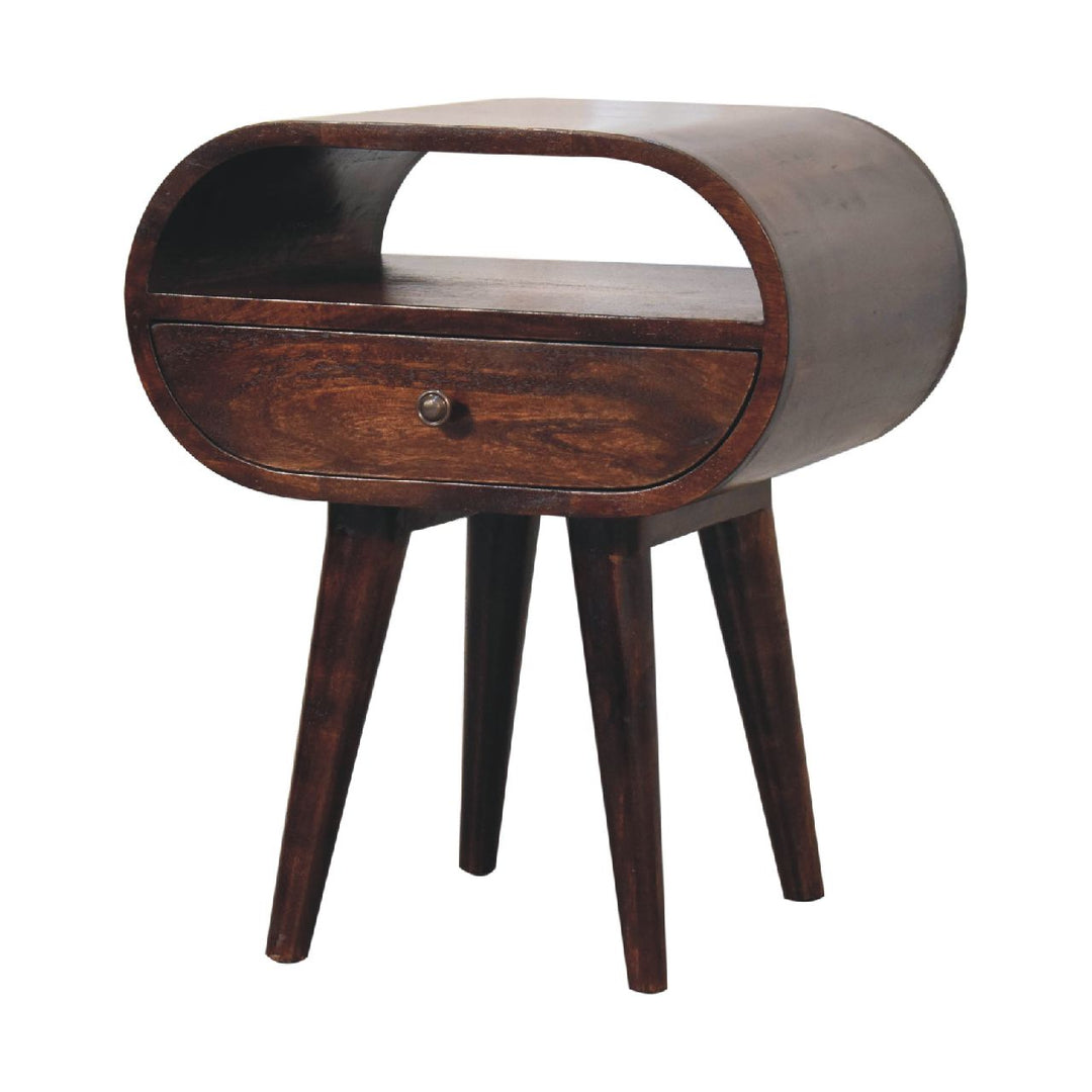 Light Walnut Circular Nightstand with Open Slot - Element & Elm