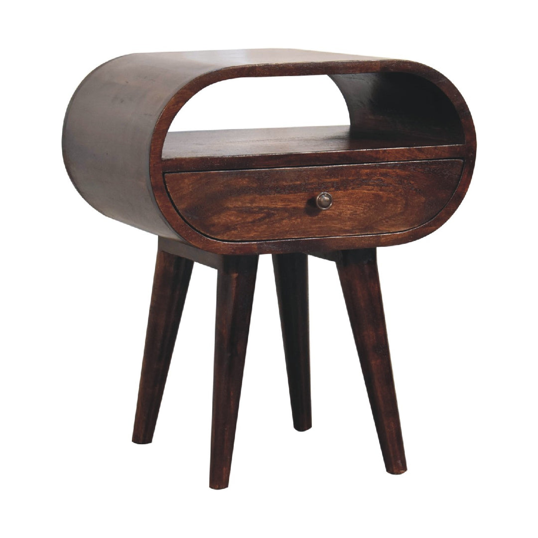 Light Walnut Circular Nightstand with Open Slot - Element & Elm