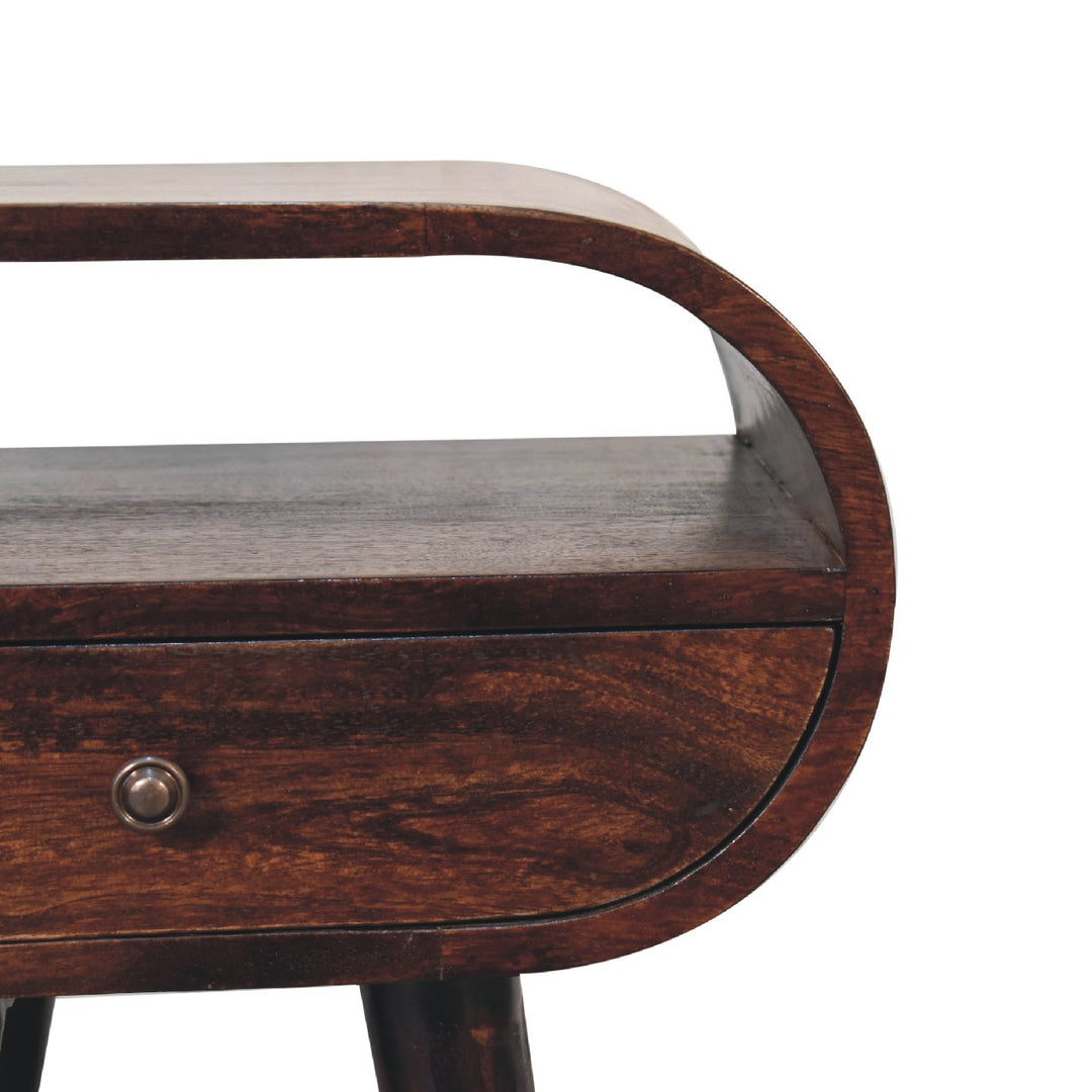 Light Walnut Circular Nightstand with Open Slot - Element & Elm