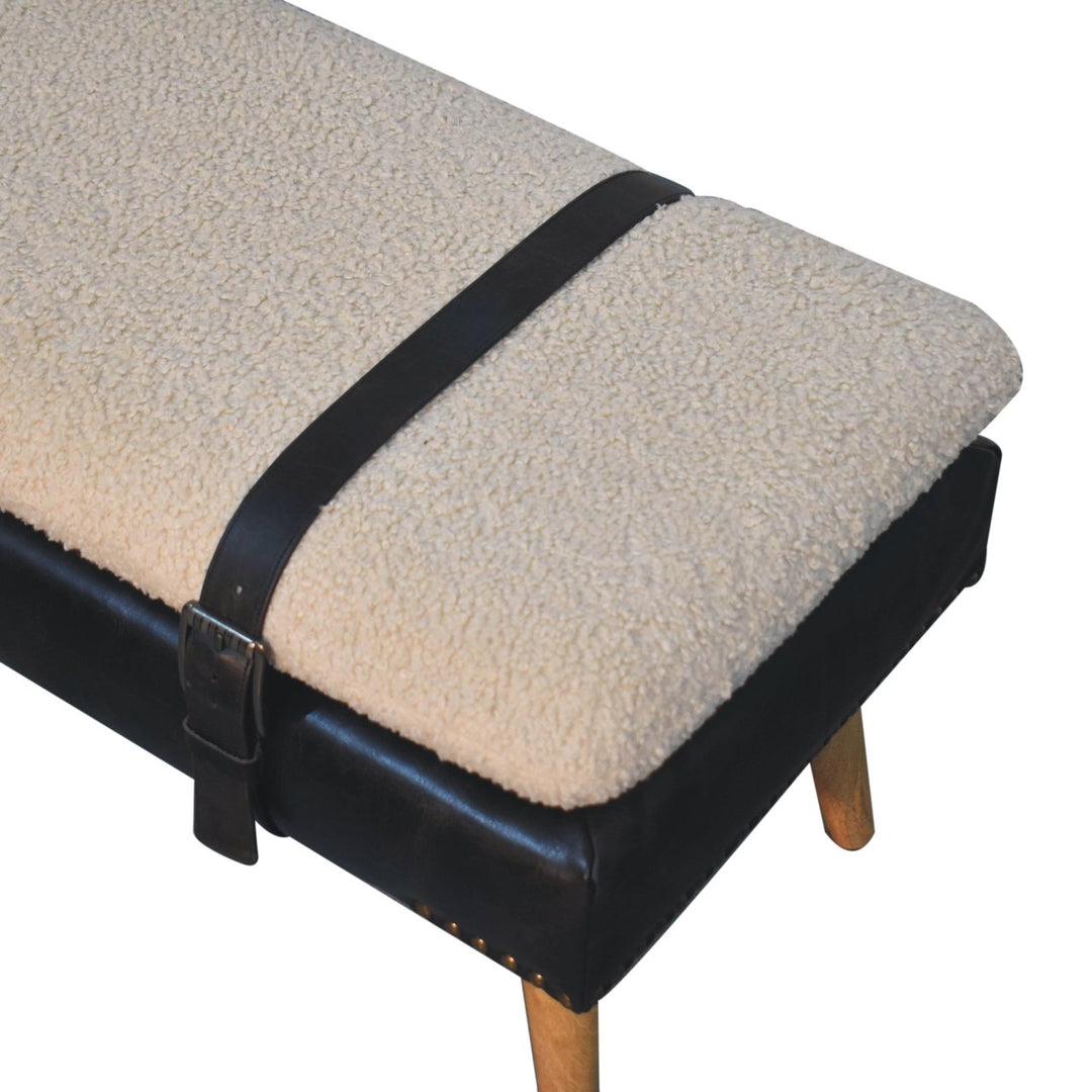 Bouclé Buffalo Hide Black Leather Bench