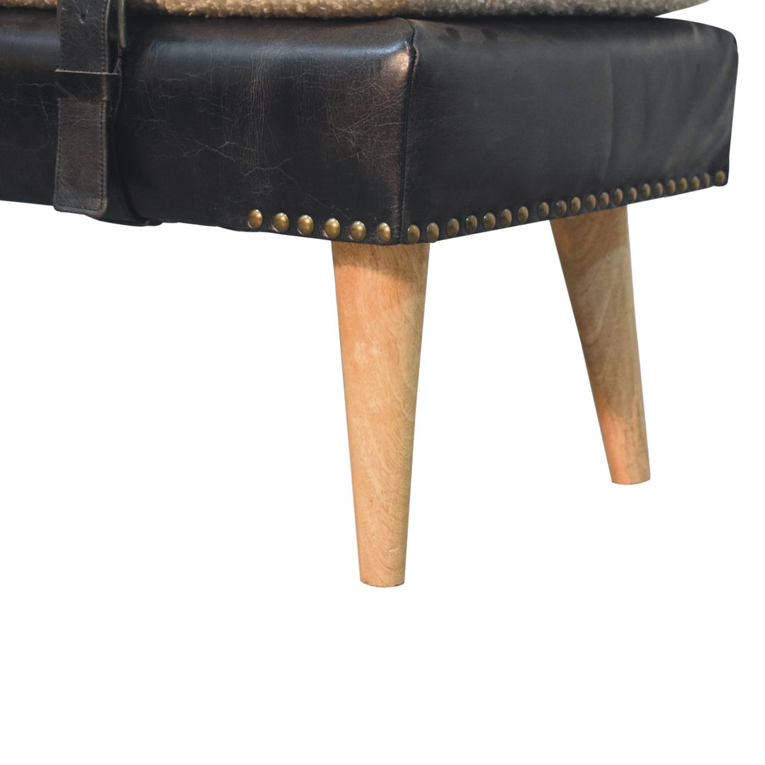 Bouclé Buffalo Hide Black Leather Bench