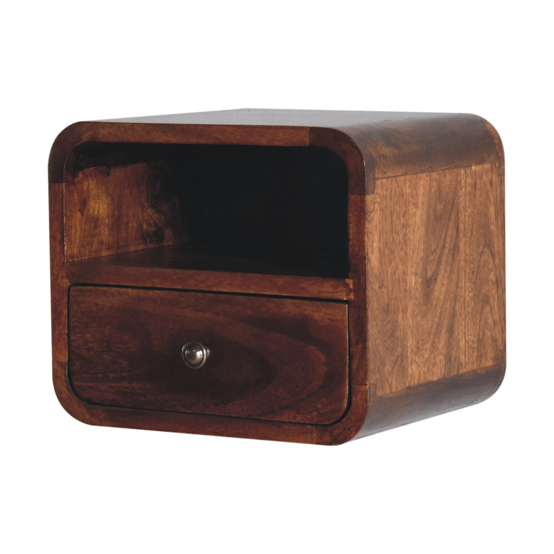 Extra Mini Wall Mounted Curved Chestnut Bedside with Open Slot