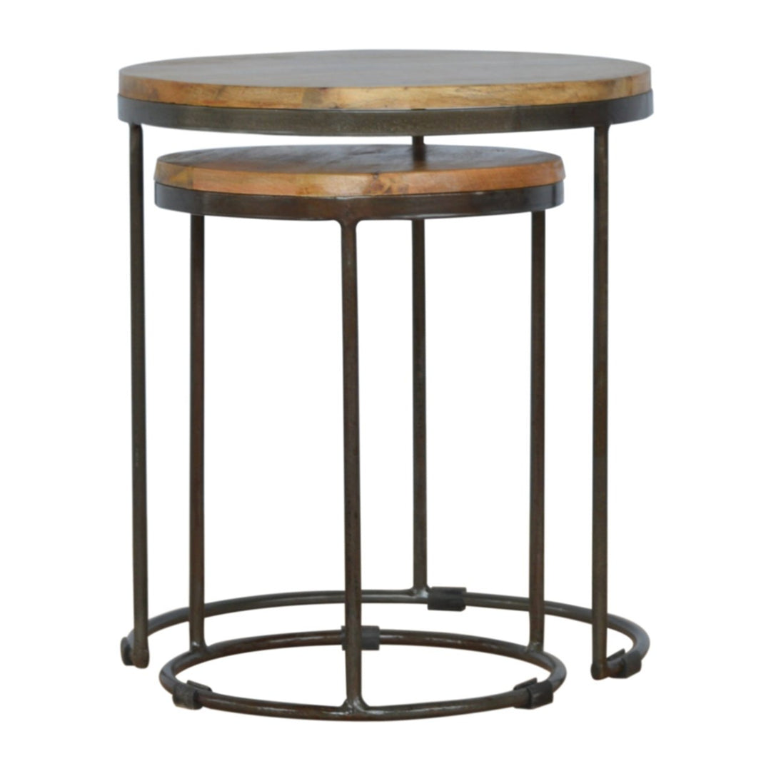 Round Stool Set of 2 with Iron Base - Element & Elm