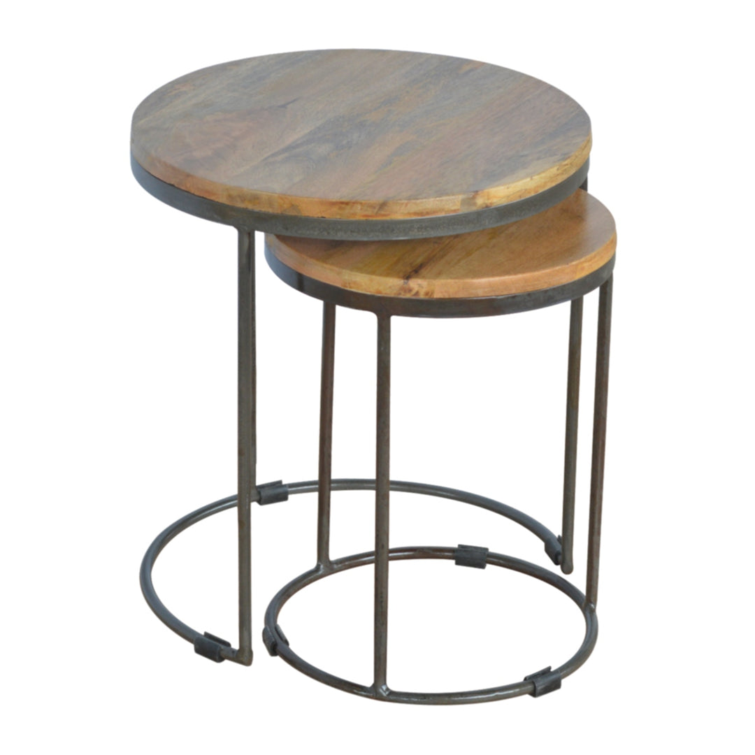 Round Stool Set of 2 with Iron Base - Element & Elm