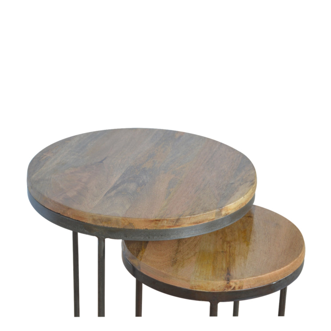 Round Stool Set of 2 with Iron Base - Element & Elm