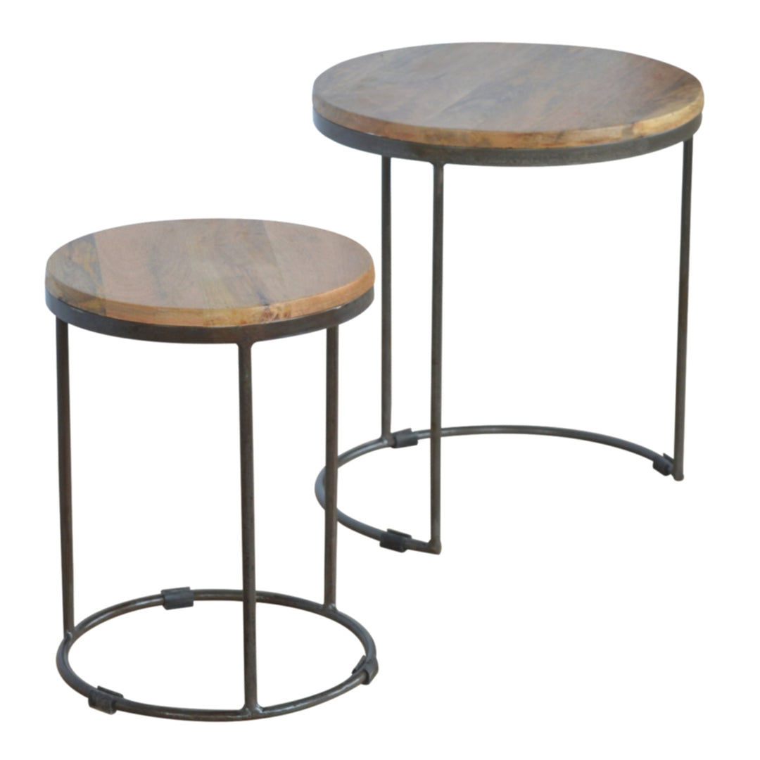 Round Stool Set of 2 with Iron Base - Element & Elm