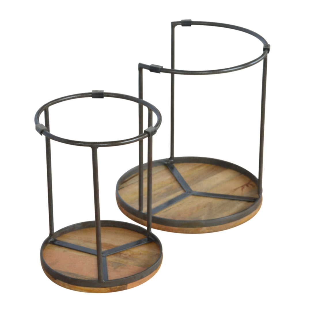 Round Stool Set of 2 with Iron Base - Element & Elm