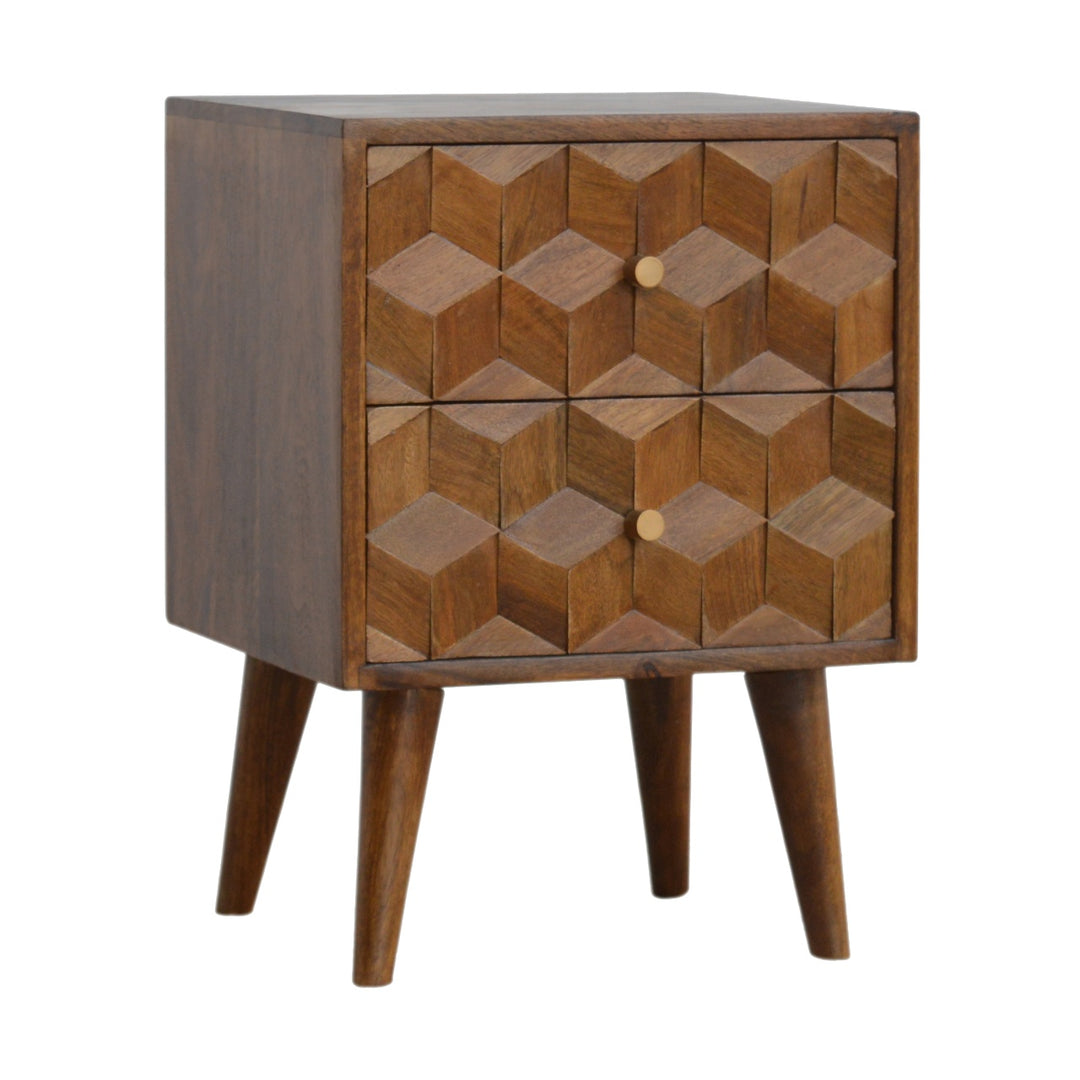 Chestnut Cube Carved Nightsand - Element & Elm