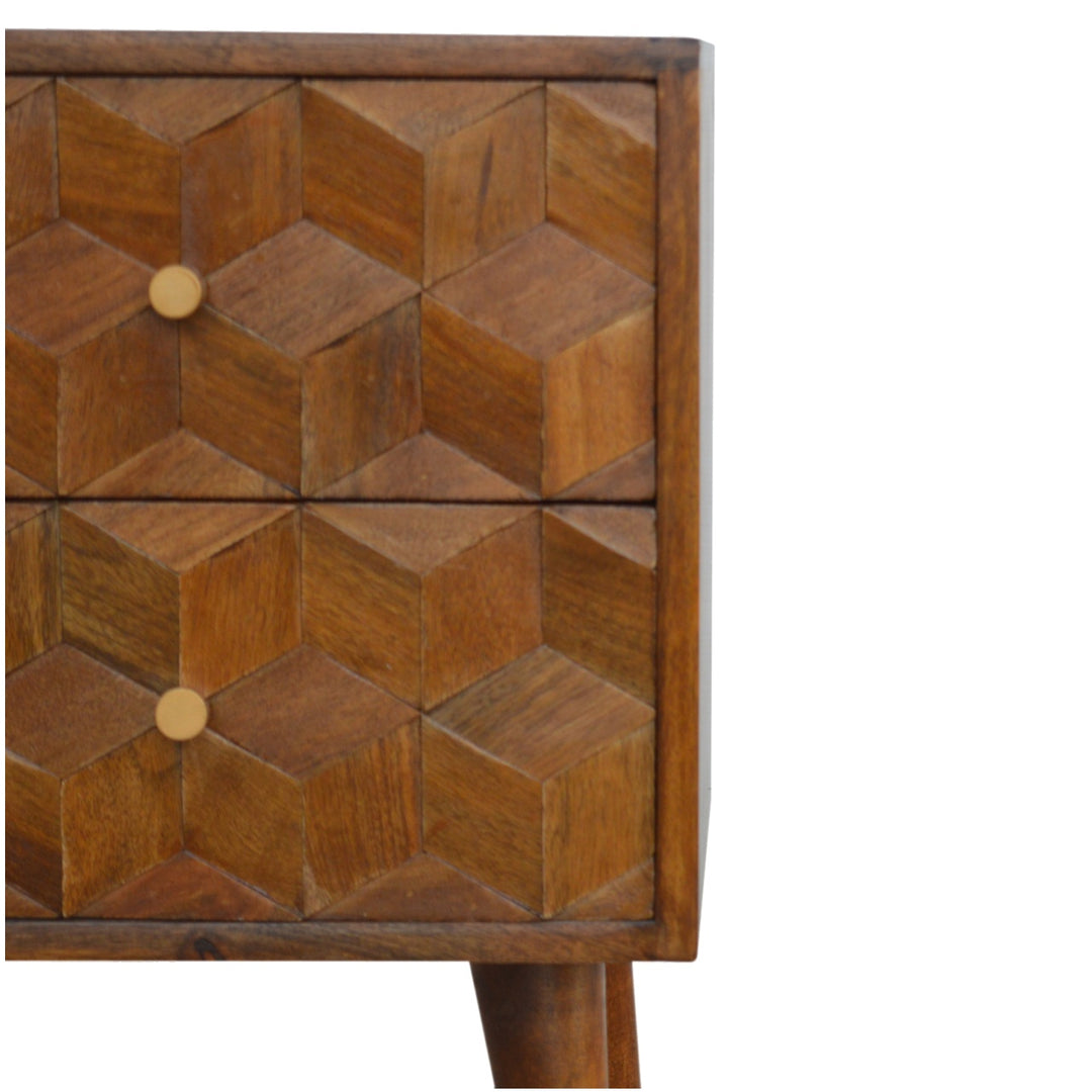 Chestnut Cube Carved Nightsand - Element & Elm